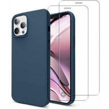 Coque Rigide Bleu Marine iPhone 12/12 Pro + Double Vitres de Sécurité
