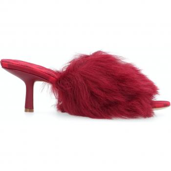 Burberry Shearling Red Heel Mules, Size 7