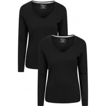 Maglietta donna in cotone biologico a maniche lunghe e scollo a V (confezione doppia)