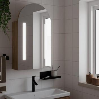 Mueble de baño con espejo arqueado y luz LED en color roble 42x13x70 cm