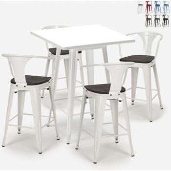 Completo 4 sgabelli tavolino in metallo bianco 60x60cm