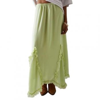 Women’s Mid‑Skirt in Satin & Lace with Godet Detail (Apple)