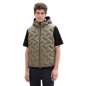 Tom Tailor Herren Hybrid-Weste mit Kapuze Regular Fit in Smokey Olive Green, Größe XXXL