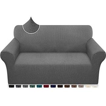 Luxurlife High Stretch Sofa Covers 2 Seater Super Soft Loveseat Cover Upgraded Modern Sofa Slipcover for Dogs Pets Furniture Protector With Elastic Bottom (2 Seater, Light Gray)