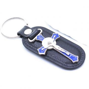 Christlicher Schlüsselring mit Leder und Kreuz