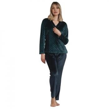 Admas Pijama Terciopelo Verde XL para Mujer