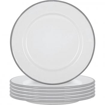 25.5cm White Enamel Dinner Plates Set of 12