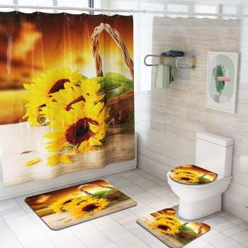 Rideaux de douche avec imprimé tournesols et protection antidérapante
