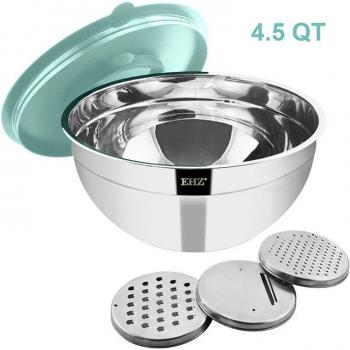 Cuenco Mezclador de Alimentos de Acero Inoxidable 4.5QT con Tapa y Accesorios