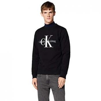Calvin Klein Jeans Sweat-Shirt Monogram Iconique Col Rond, Noir, Medium Homme