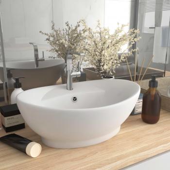 VidaXL Lavabo Lujoso con Rebosa Cerámica Blanco Mate