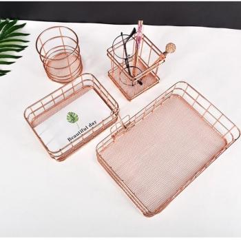Set de 4 Cestas de Alambre Para Cosméticos y Oficina