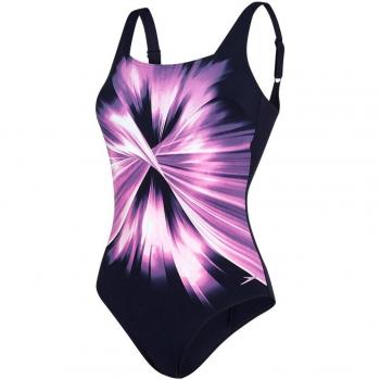 Speedo AuraGleam Frauen Bikini‑Set ein Stück – Marine / Orchidee / Grau / Weiß, 42