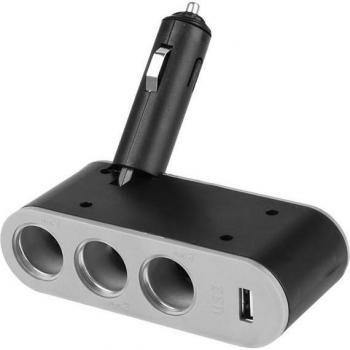 Répartiteur allume-cigare pliable 12/24V triple avec USB 500 mA