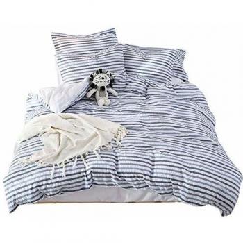 Housse de couette UMI. Essentials Seersucker 100% coton teinture fil avec une taie d'oreiller (135x200+1x80x80cm, bleu)