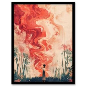 Fire‑Red Smoke Spiral – 12 W × 16 H Framed Artwork