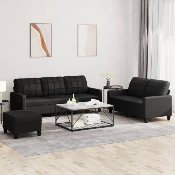 Set di Divani 3 pz in Similpelle Nera con Cuscini Comfort