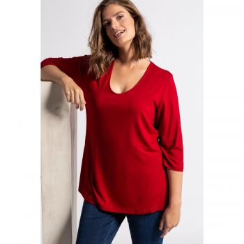 Plus Size Silky Stretch Double Layer Knit Top, Women, Red, Size 20/22, Viscose