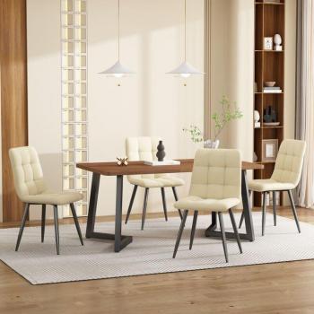 Table à manger avec 4 chaises en velours et pieds noirs