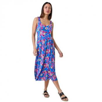 Robe Mi-Longue à Imprimé Floral Bleu EU 38
