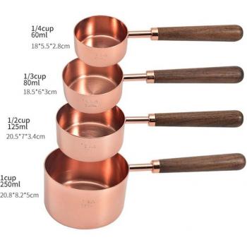 Stainless Steel Measuring Cup and Spoon Set with Walnut Handle
