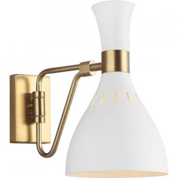 Joan 1 Licht Wandleuchte, Mattweiß, Messing brüniert, E27