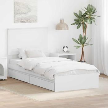 White Engineered Wood Headboard Bed with Integrated Storage – 90x200 cm (vidaXL)