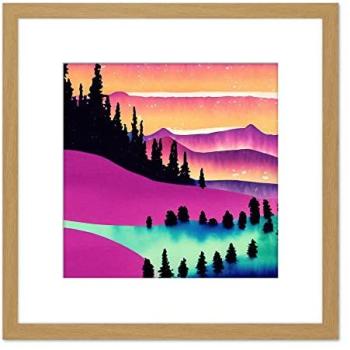 Oak Wood Framed Magenta Mountains Artwork