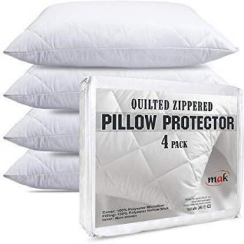Mak Set of 4 White Quilted Pillow Protectors with Zipper, 75x50 cm