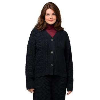 Ulla Popken Damen Strickjacke Biobaumwolle V-Ausschnitt