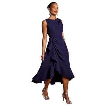 Seaside Navy Ruffled Dress, Women's Petite, Size 6