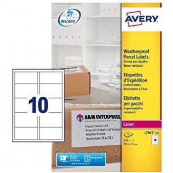 Avery Weatherproof Shipping Label 10 Per Sheet (Pack of 250) L7992-25 AV04912