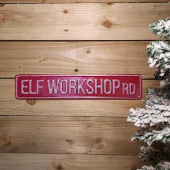 Samuel Alexander 50cm Indoor Outdoor Red Metal Elf Workshop Rd Sign