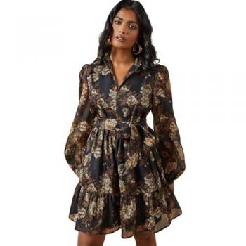 Oasis Organza Collared Mini Dress Black 12