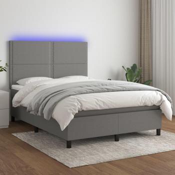 VidaXL Boxspringbett Dunkelgrau 140x190 cm inkl. Matratze und LED