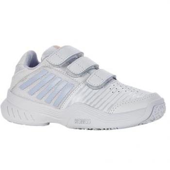 K-Swiss Court Express Strap Omni Youth Tennis Shoes, White/Heather/Peach Fuzz, Size 1