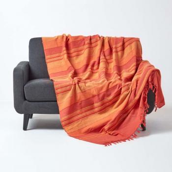 Homescapes Cotton Morocco Striped Terracotta Throw, 225 x 255 cm