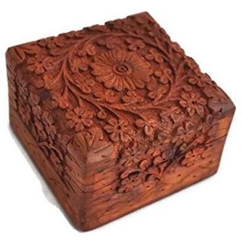 Bijoux Keeper AJUNY – Coffre en bois sculpté – Design artisanal – Parfait pour cadeaux féminins