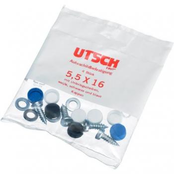 Utsch Kfz-Kennzeichen Schrauben-Set mit Schutzkappen – 5,5 × 16 mm – 0536050