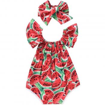 Baby Mädchen Outfit mit Wassermelonen-Design und Stirnband