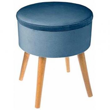 Coffre tabouret en velours bleu foncé