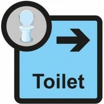 Spectrum Industrial Toilet Arrow Right Sign, Self Adhesive Foamex (305mm x 310mm)