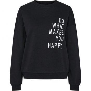 Damen‑Oversize‑Sweatshirt PCMARIA LS – Schwarz, Print „Do What Makes You Happy“
