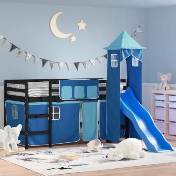 VidaXL Kids' Loft Bed with Tower Blue 80x200 cm Solid Wood Pine