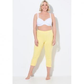 Pantaloni Capri 7/8 gialli per donna, cintura elastica, taglia 52/54, cotone