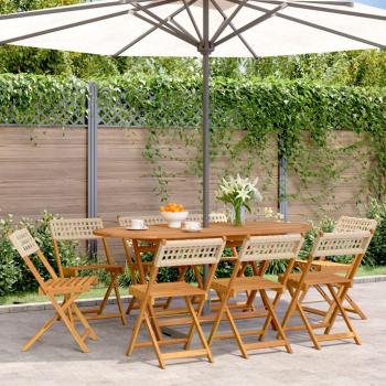 Cohorte de chaises de terrasse pliantes 8 pièces – rotin beige & bois