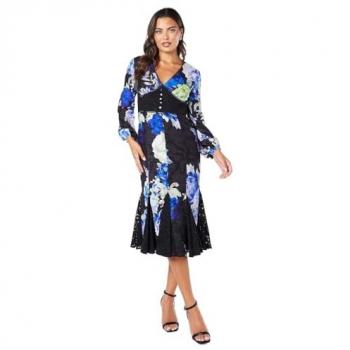 Floral Lace Georgette Jacquard Midi Dress for Women