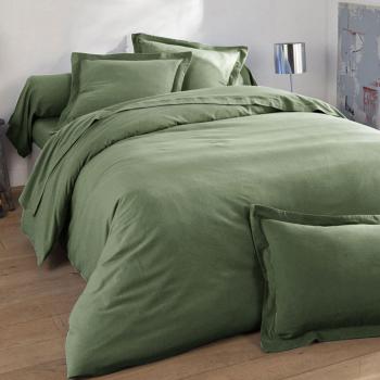 Housse de couette uni vert kaki en flanelle