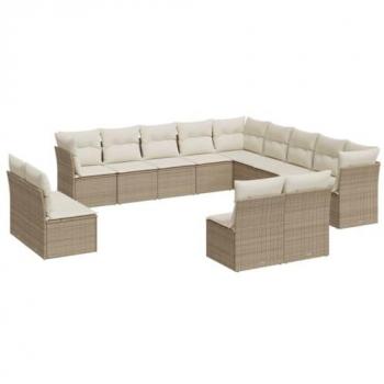 Patio Sofa VidaXL 13‑pcs, coussins, beige, résine tressée