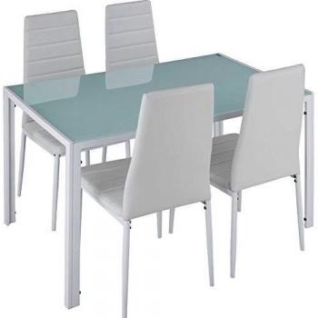 TecTake Dining Room Furniture Set with White Table and 4 Chairs